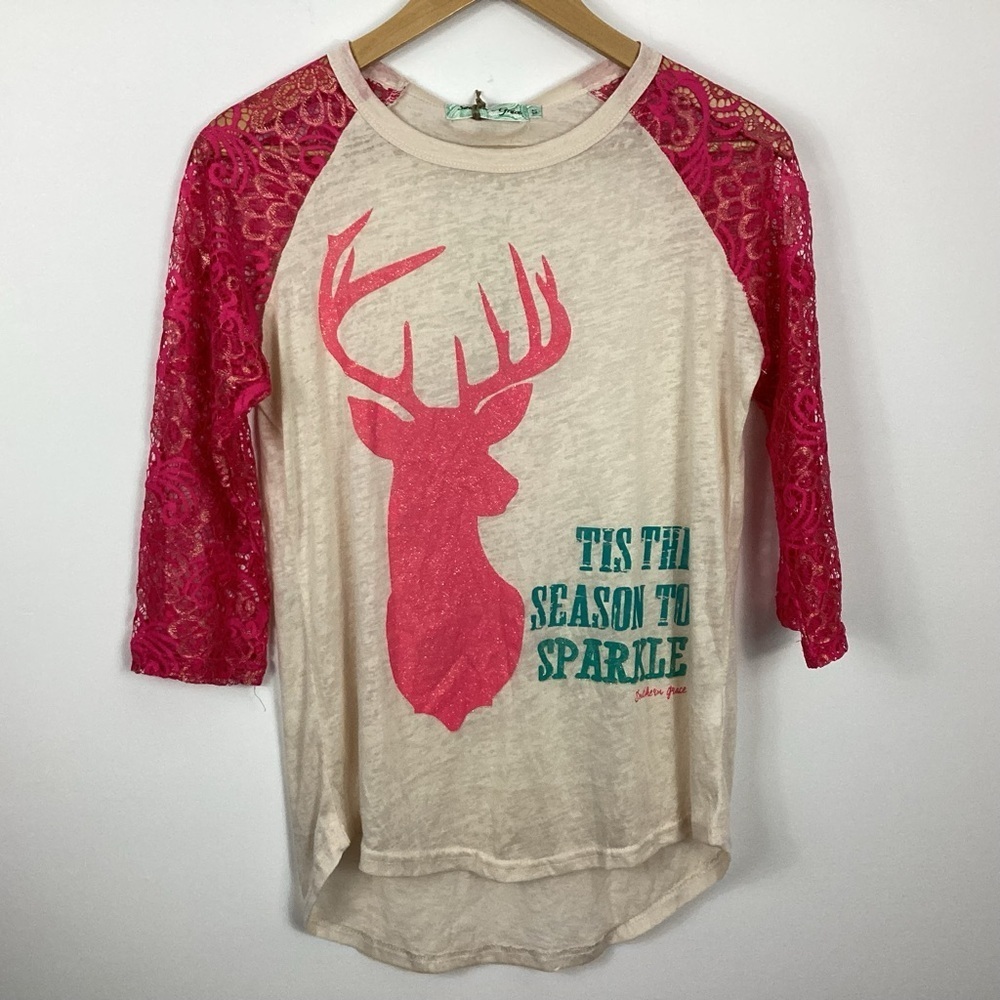Southern Grace Tis The Season To Sparkle Deer Holiday Burnout Tee Size S NWT - Picture 1 of 7